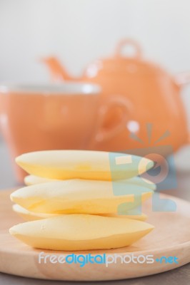 Traditional Thai Cookies On Wooden Plate Stock Photo