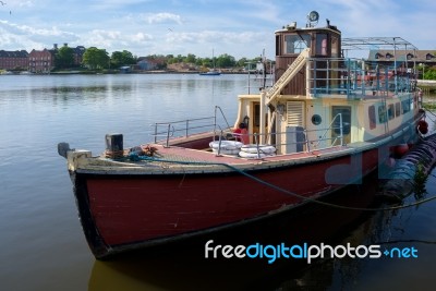 Traditional Tourist Boat Moored On Oulton Broad Stock Photo