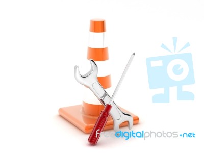 Traffic Cone With Tools Stock Image