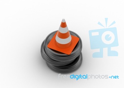 Traffic Cone With Tyre Stock Image