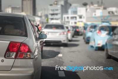 Traffic Jam With Many Cars On Express Way Stock Photo