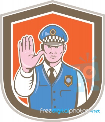 Traffic Policeman Hand Stop Sign Shield Cartoon Stock Image