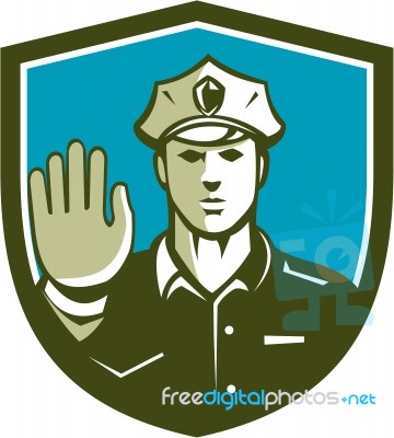 Traffic Policeman Hand Stop Sign Shield Retro Stock Image