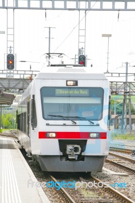 Train Coming To Lausanne Platform Stock Photo