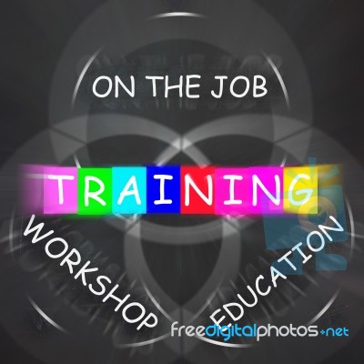 Training Displays On The Job Or Educational Workshop Words Stock Image