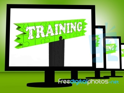 Training On Monitors Showing Coaching Shows Stock Image