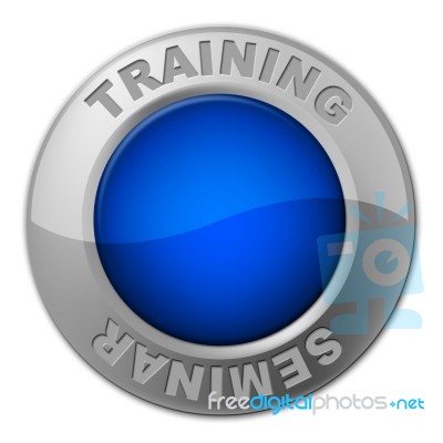 Training Seminar Button Shows Conference Learning And Webinar Stock Image