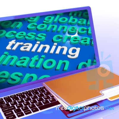 Training Word Cloud Laptop Means Education Development And Learn… Stock Image