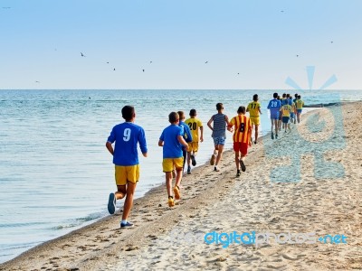 Training Young Football Team Stock Photo