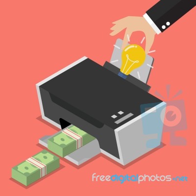 Transform The Idea To The Money By Printer Stock Image