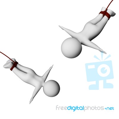 Trapeze Characters Means Believe In Yourself And Acrobatic 3d Re… Stock Image