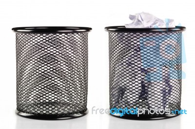 Trash Can Full Of Paper Stock Photo