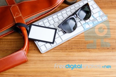 Travel Booking And Planning Concept With Blank Bag Tag Stock Photo