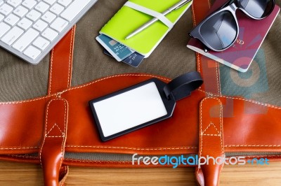 Travel Concept With Blank Bag Tag Stock Photo