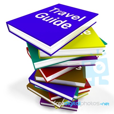 Travel Guide Book Stack Shows Information About Travels Stock Image