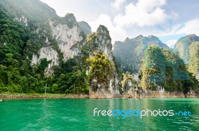 Travel Island And Green Lake ( Guilin Of Thailand ) Stock Photo