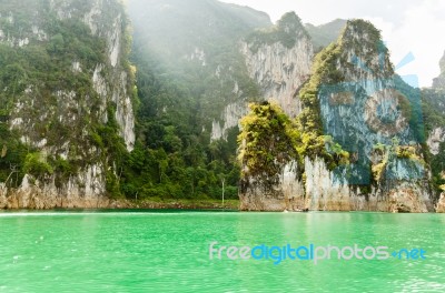 Travel Island And Green Lake ( Guilin Of Thailand ) Stock Photo