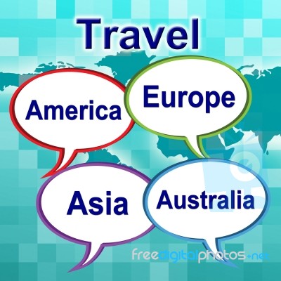 Travel Words Shows Traveller Travelled And Travels Stock Image