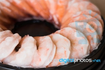 Tray Of Frozen Pile Shrimp Stock Photo