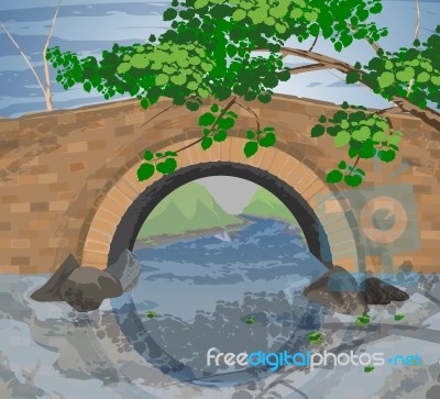 Tree And Arch Bridges Scene Stock Image