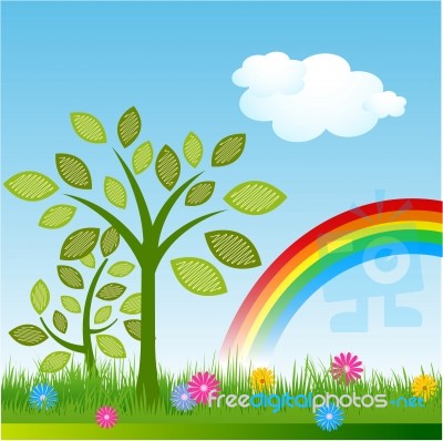 Tree And Rainbow Stock Image