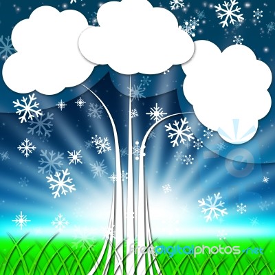 Tree Background Shows Snowflakes Snowing And Winter
 Stock Image