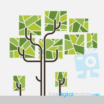 Tree Graphic. Tube Trunk. Rectangle Leaves Stripes Inside Stock Image