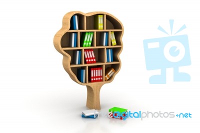 Tree Of Knowledge. Bookshelf On White Background Stock Image