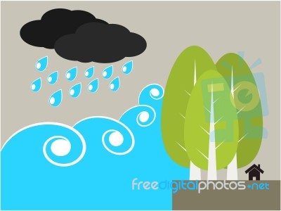 Tree Protect Tsunami Illustration Stock Image