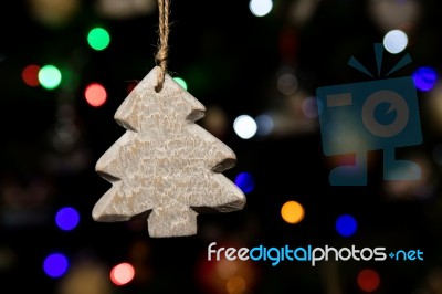 Tree Shape Of Christmas Ornaments Hanging On Christmas Tree Stock Photo