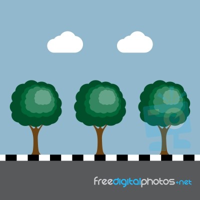 Trees At Footpath On The Road Stock Image