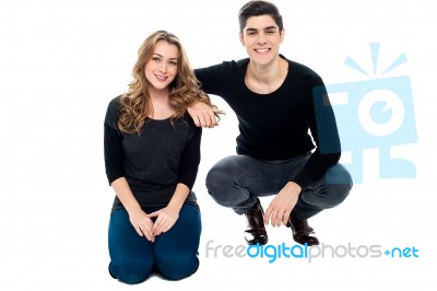 Trendy Adorable Love Couple, Studio Shot Stock Photo