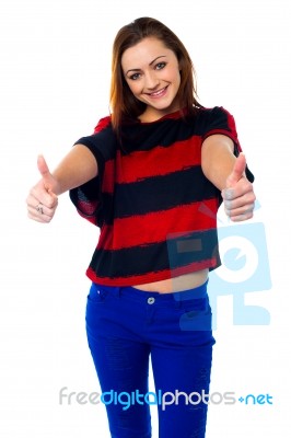 Trendy Girl Thumbs Up Stock Photo