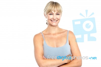 Trendy Woman In Sleeveless Spaghetti Top Stock Photo