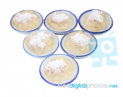 Triangle Cup Steamed Banana Cake In Cup On White Background Stock Photo