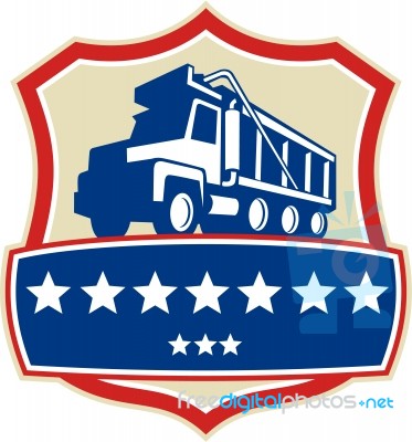 Triple Axle Dump Truck Stars Crest Retro Stock Image