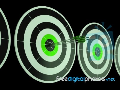 Triple Dart Shows Focused Successful Aim Stock Image