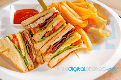 Triple Decker Club Sandwich Stock Photo