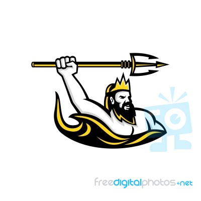 Triton Wielding Trident Mascot Stock Image