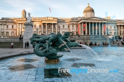 Tritons And Dolphin Fountain Trafalgar Square Stock Photo