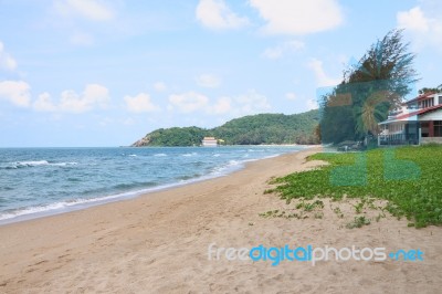 Tropical Beach With Small Resort House Stock Photo