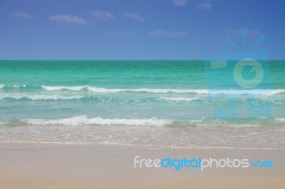 Tropical Nature Clear Water Beach With Blue Sky Stock Photo