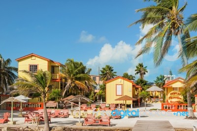 Tropical Paradise Hotel In Caye Caulker, Belize Stock Photo