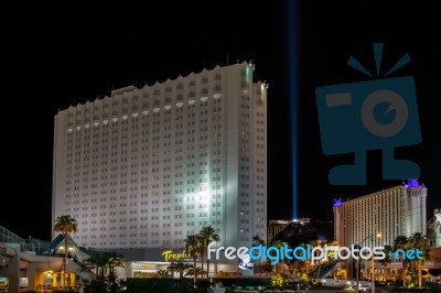 Tropicana Hotel Illuminated At Night Stock Photo