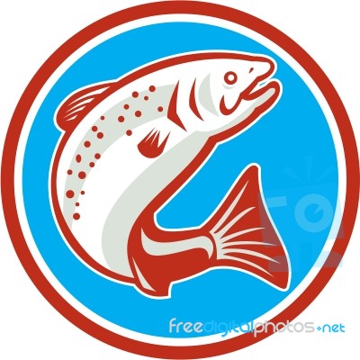 Trout Fish Jumping Circle Retro Stock Image