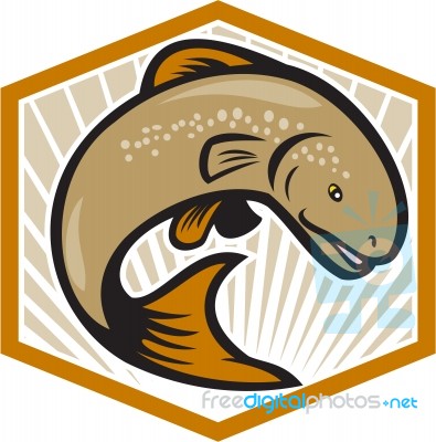 Trout Jumping Cartoon Shield Stock Image