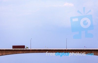 Truck On High Bridge Stock Photo