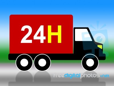 Truck Transport Indicates Twenty Four Hours And 24h Stock Image