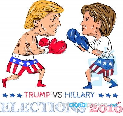 Trump Vs Hillary 2016 Election Boxing Stock Image