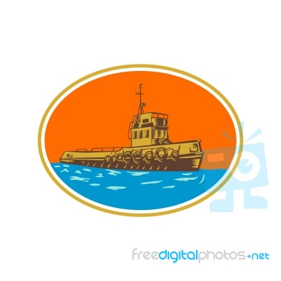 Tugboat Tug Towboat Woodcut Stock Image